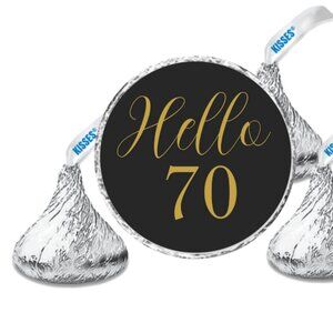 Hello 70|Milestone 70th Birthday Candy Stickers| 100ct| Waterproof| Glossy|0.75